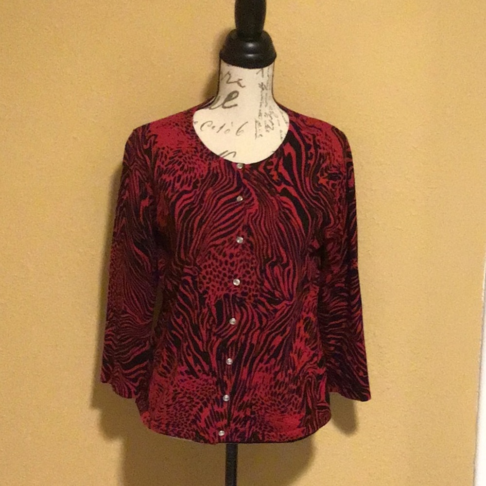 Lg.  Red Animal Print Sweater 2@$14